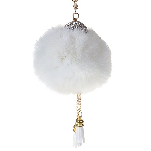 FIRENZE ARTEGIANI. Susegana Llavero Mujer.Piel auténtica Piel Conejo Rex .Made in Italy. Vera Pelle Italiana.11x11x11 cm. Color: Blanco