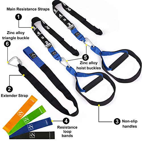 FITINDEX Kit de entrenamiento de resistencia corporal,Correas de suspensión de uso doméstico,Equipo de resistencia fitness con cintas de resistencia,para gimnasia en interiores o exteriores