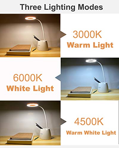 Flexo LED Escritorio, Suuki Lámpara de Protección Ocular con Portalápices, Lámparas de Mesa USB Recargables Regulables-2000mAh Plegable Luz(3 Modos de luz, 3Niveles de Brillo)