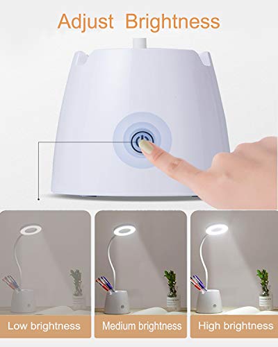 Flexo LED Escritorio, Suuki Lámpara de Protección Ocular con Portalápices, Lámparas de Mesa USB Recargables Regulables-2000mAh Plegable Luz(3 Modos de luz, 3Niveles de Brillo)