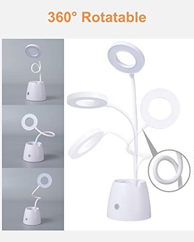 Flexo LED Escritorio, Suuki Lámpara de Protección Ocular con Portalápices, Lámparas de Mesa USB Recargables Regulables-2000mAh Plegable Luz(3 Modos de luz, 3Niveles de Brillo)