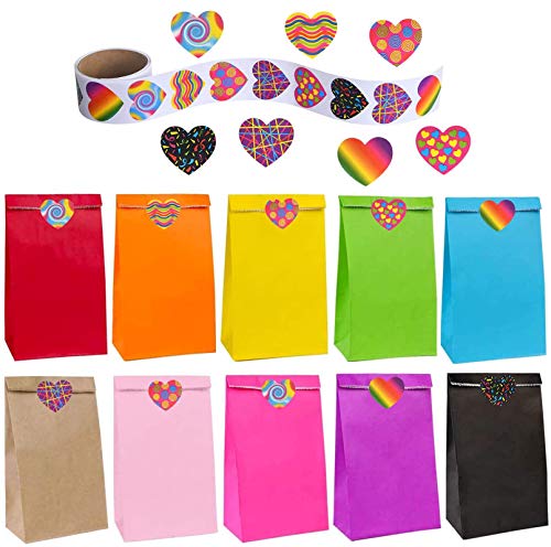 flintronic Bolsas de Regalo, 50 pcs Bolsa de Papel Kraft Bolsas de Papel en 10 Colores (+ 100 Piezas Lindas Pegatinas), para Fiestas, Ceremonias de Graduación, Bodas, Aniversarios, Navidad etc