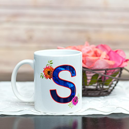 Floral Monogram Letter K, 11 Ounce Ceramic Coffee Mug