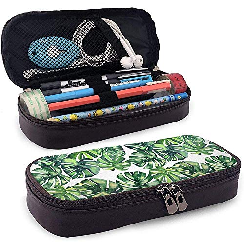 Flores hawaianas Hierbas Imprimir Útiles escolares Bolsa de lápices de cuero Bolsa de maquillaje pequeña portátil