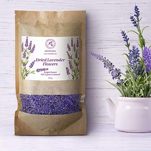 Flores Secas de Lavanda 250g - Provenza Francesa - 100% Puras y Naturales - Mejor Olor a Lavanda - Bolso Grande Revendible - Brotes de Lavanda Fragantes