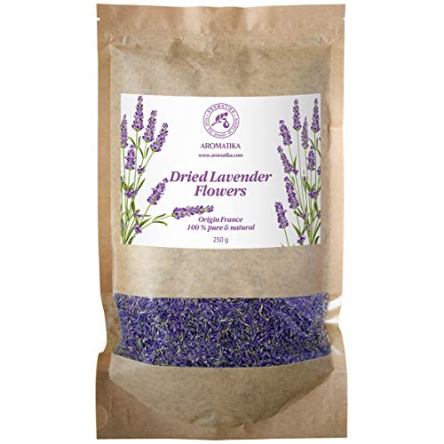Flores Secas de Lavanda 250g - Provenza Francesa - 100% Puras y Naturales - Mejor Olor a Lavanda - Bolso Grande Revendible - Brotes de Lavanda Fragantes