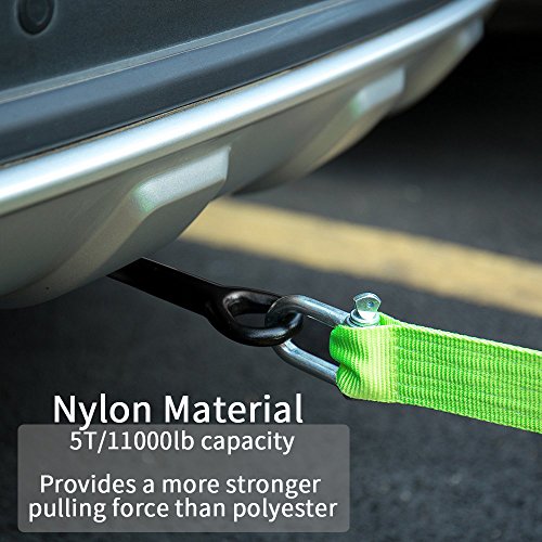 FMS Nylon Eslinga Cuerda de Remolque Resistencia 5 Ton, 3,8m Longitud, Coche Remolque Correa de Cuerdas para Remolque Resistente con 2 Grilletes
