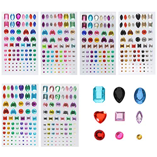 FOCCTS Pegatinas brillantes 6 tabletas adhesivos piedras colores 600pcs pegatinas de diamantes de imitación para teléfono DIY decoración niños manualidades