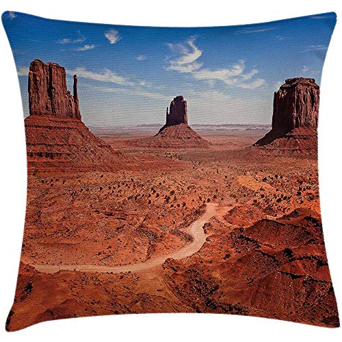 Fodera per cuscino di tiro, Deserto americano Arizona Canyon Monumenti Parco nazionale della valle, tema Wild West, federa, blu cannella, 45X45 cm