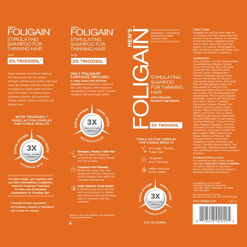 FOLIGAIN Champú de triple acción para la pérdida de cabello para caballeros con 2% Trioxidil - 236 ml