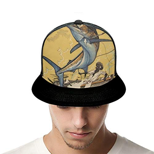 FONDSILVER Gorra de béisbol unisex para hombre viejo y el mar de la gran onda para hombres, mujeres y niños y niñas ajustable, llano, plano, con visera de hip hop, para deportes al aire libre, color negro
