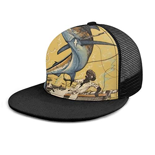 FONDSILVER Gorra de béisbol unisex para hombre viejo y el mar de la gran onda para hombres, mujeres y niños y niñas ajustable, llano, plano, con visera de hip hop, para deportes al aire libre, color negro