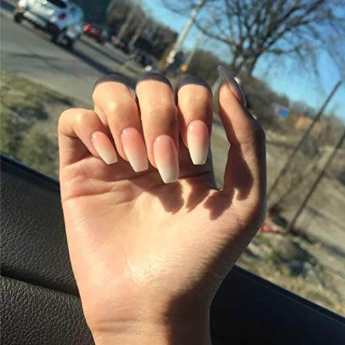 Forall Uñas Postizas De Ataúd Brillante Rosa Degradado Press En Uñas Postizas Kit Completo De Uñas Falsas De Bailarina Mediana Para Mujeres y Niñas 24 PCs