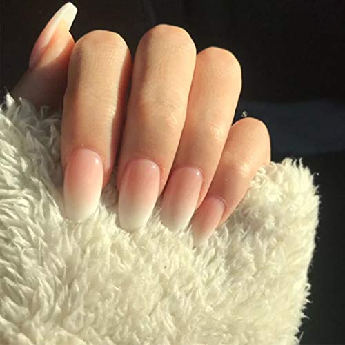 Forall Uñas Postizas De Ataúd Brillante Rosa Degradado Press En Uñas Postizas Kit Completo De Uñas Falsas De Bailarina Mediana Para Mujeres y Niñas 24 PCs