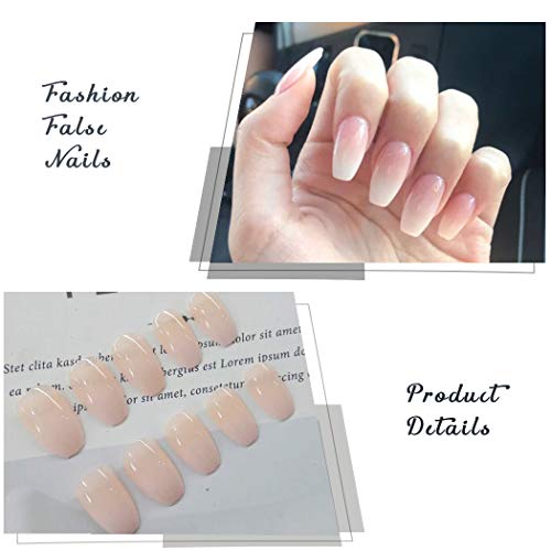 Forall Uñas Postizas De Ataúd Brillante Rosa Degradado Press En Uñas Postizas Kit Completo De Uñas Falsas De Bailarina Mediana Para Mujeres y Niñas 24 PCs