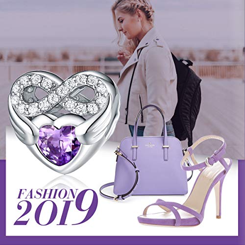 FOREVER QUEEN Símbolo de Infinito en Forma de Corazón Abalorios Charms Plata de ley 925 con 5A Circonita Morado Elegante, Cuentas para Pulsera, Regalo del Día de la Madre del Día de San Valentín