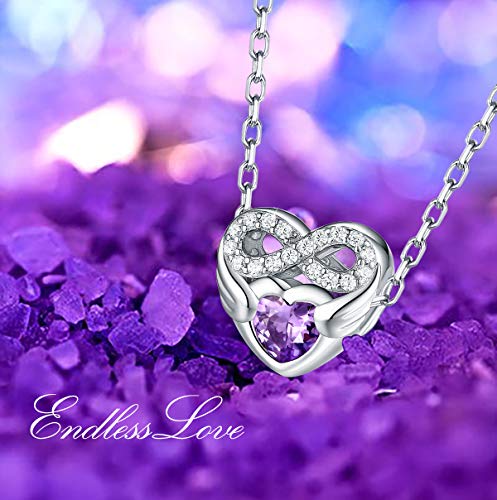 FOREVER QUEEN Símbolo de Infinito en Forma de Corazón Abalorios Charms Plata de ley 925 con 5A Circonita Morado Elegante, Cuentas para Pulsera, Regalo del Día de la Madre del Día de San Valentín