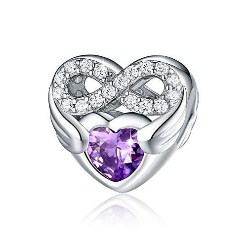 FOREVER QUEEN Símbolo de Infinito en Forma de Corazón Abalorios Charms Plata de ley 925 con 5A Circonita Morado Elegante, Cuentas para Pulsera, Regalo del Día de la Madre del Día de San Valentín