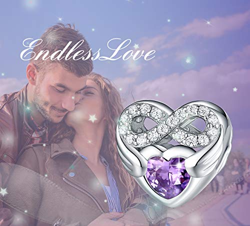 FOREVER QUEEN Símbolo de Infinito en Forma de Corazón Abalorios Charms Plata de ley 925 con 5A Circonita Morado Elegante, Cuentas para Pulsera, Regalo del Día de la Madre del Día de San Valentín