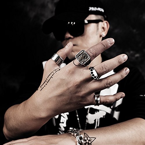 ForFox Anillo de Illuminati Masónico Titanio pilares & Calavera & Tibias Cruzadas Oro Rosa para Hombres Talla 22