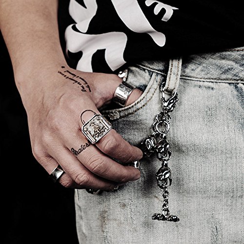 ForFox Anillo de Illuminati Masónico Titanio pilares & Calavera & Tibias Cruzadas Oro Rosa para Hombres Talla 22