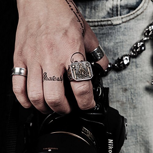 ForFox Anillo de Illuminati Masónico Titanio pilares & Calavera & Tibias Cruzadas Oro Rosa para Hombres Talla 22