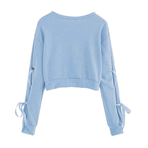 Fossen Mujer Sudaderas Cortas 2031 Otoño e Invierno Blusas con Manga Larga con Cordones Camiseta para Adolescentes Chicas