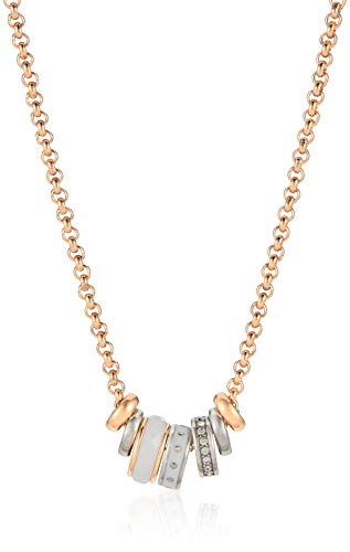 Fossil Collar de mujer con acero inoxidable, circón incoloro redondo, 45 cm + 5 cm extensor