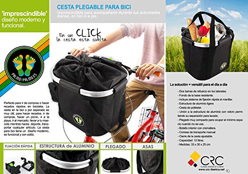 Franquihogar Cesta de Bicicleta Plegable, Canasta de Manillar de Bicicleta Multiusos Extraíble, Cesta Bicicleta Delantera Ciudad, Tela Oxford con Cierre para Seguridad