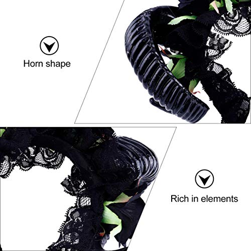 FRCOLOR Diadema de Cuerno de Oveja Tocados de Cuernos de Diablo Gótico Halloween Cráneo Velo Tocado Cosplay Accesorios para El Cabello