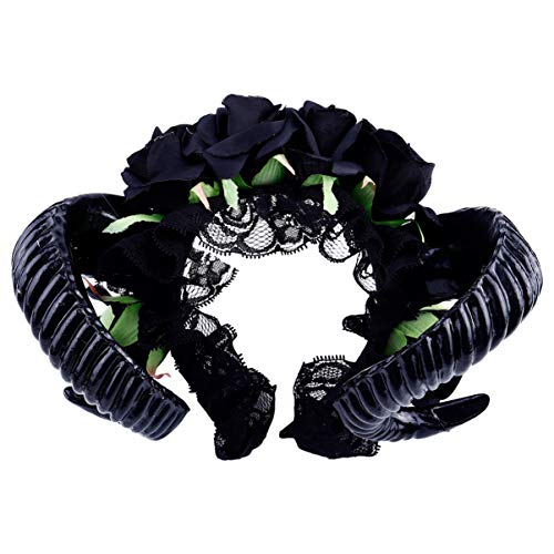 FRCOLOR Diadema de Cuerno de Oveja Tocados de Cuernos de Diablo Gótico Halloween Cráneo Velo Tocado Cosplay Accesorios para El Cabello