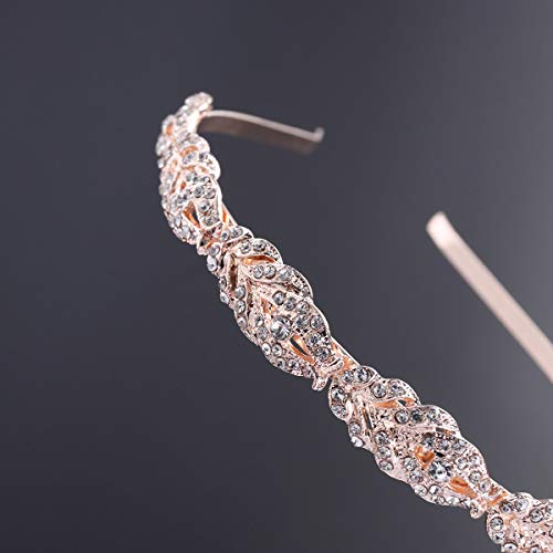 Frcolor Diadema de novia de cristal Diadema nupcial Diadema de pelo rhinestone Cabello de Dama de honor de la joyería (oro rosa)