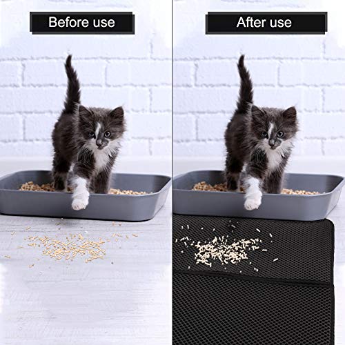 FREESOO Estera de Arena para Gatos Impermeable Alfombrilla Alfombra de Basura Rascadores Cat Litter Mat Litter Trapping Doble Capa no Tóxico Antideslizante 77 * 47cm (Negro)