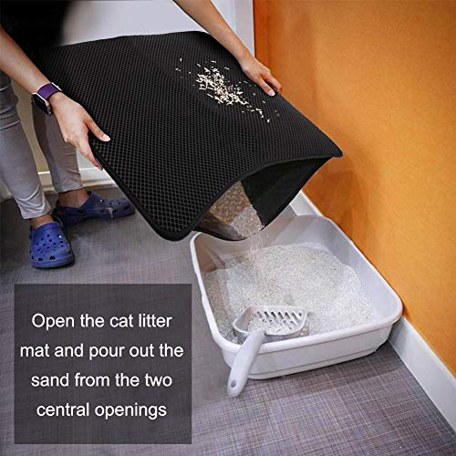 FREESOO Estera de Arena para Gatos Impermeable Alfombrilla Alfombra de Basura Rascadores Cat Litter Mat Litter Trapping Doble Capa no Tóxico Antideslizante 77 * 47cm (Negro)