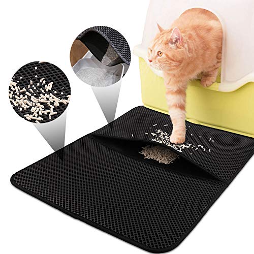 FREESOO Estera de Arena para Gatos Impermeable Alfombrilla Alfombra de Basura Rascadores Cat Litter Mat Litter Trapping Doble Capa no Tóxico Antideslizante 77 * 47cm (Negro)