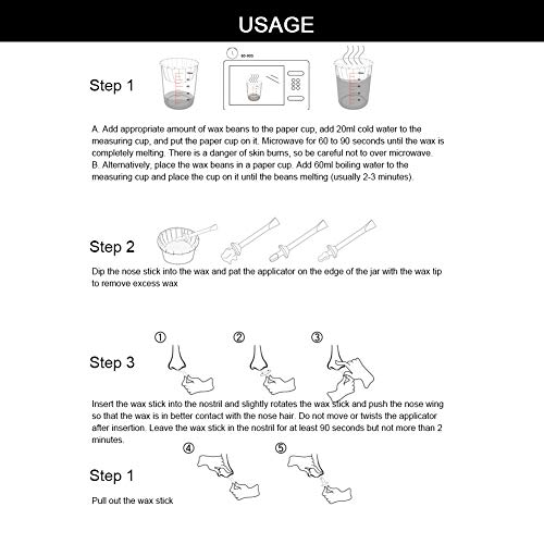 Frijoles de cera para el cabello con nariz de 50 g, cera depilatoria portátil con ingredientes de extracción de plantas/palillo para el pelo de la nariz/vaso de papel, para pieles sensibles piel