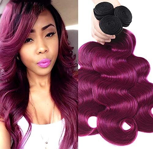 FRTG 10A Ombre 1B / Purple # Body Wave El Cabello Humano Brasileño Teje,18