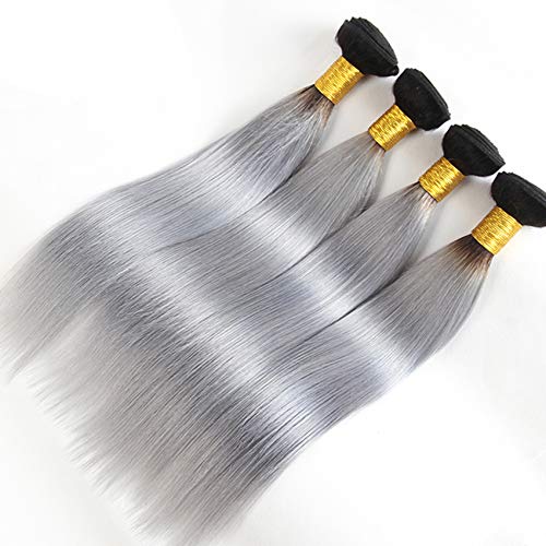 FRTG Cabello Virgen Brasileño 1B / Gris, Armadura De Cabello Real Armadura De Cabello Liso Gris Degradado,12