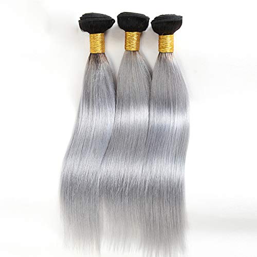 FRTG Cabello Virgen Brasileño 1B / Gris, Armadura De Cabello Real Armadura De Cabello Liso Gris Degradado,12