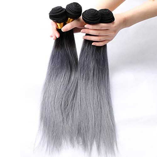 FRTG Cabello Virgen Brasileño 1B / Gris, Armadura De Cabello Real Armadura De Cabello Liso Gris Degradado,12