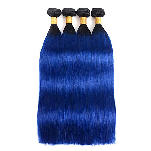 FRTG Paquete De Trama De Cabello Humano Recto Brasileño 10A # 1B / Blue Ombre,16