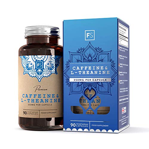 FS Cafeina y L Teanina 100mg / 250mg, 90 Capsulas Veganas de Cafeina Anhidra | Cafeina Capsulas Pura e Inteligente | Para la Productividad, Calma y Energia | Sin Rellenos o Aglutinantes