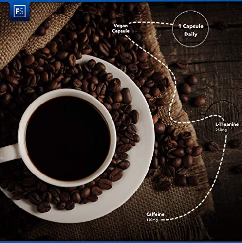FS Cafeina y L Teanina 100mg / 250mg, 90 Capsulas Veganas de Cafeina Anhidra | Cafeina Capsulas Pura e Inteligente | Para la Productividad, Calma y Energia | Sin Rellenos o Aglutinantes