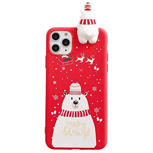 Funda de Navidad para iPhone 11, divertida y linda 3D de dibujos animados Santa Polar Bear Soft Silicona TPU Ultra Delgada a prueba de golpes (iPhone 11, Oso Polar Rojo)
