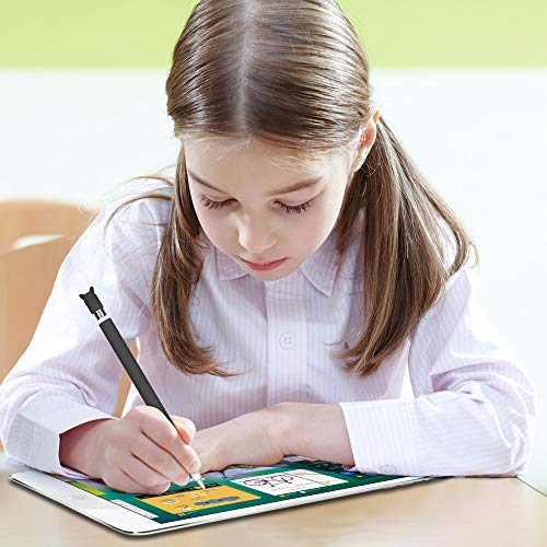 Funda de Silicona para Apple Pencil Holder Funda de Bolsillo Piel Accesorios para iPad Pro 9.7/10.5, Bolsa de Agarre Suave con Carga Gato Forma Cap Holder y 2 Cubiertas de Punta Protectora-Negro