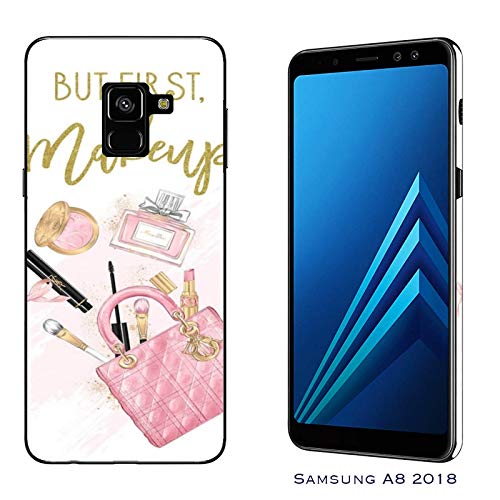 Funda Galaxy A8 (2018) Carcasa Samsung Galaxy A8 (2018) amo el maquillaje antes del truco / Cubierta Imprimir también en los lados / Cover Antideslizante Antideslizante Antiarañazos Resistente a gol