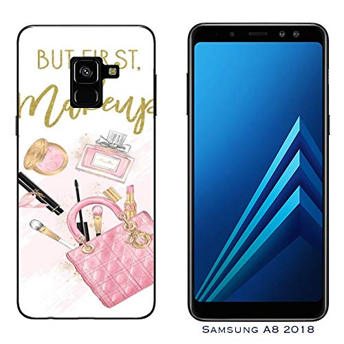 Funda Galaxy A8 (2018) Carcasa Samsung Galaxy A8 (2018) amo el maquillaje antes del truco / Cubierta Imprimir también en los lados / Cover Antideslizante Antideslizante Antiarañazos Resistente a gol