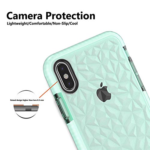 Funda iPhone X/XS, Carcasa Silicona Transparente Protector TPU Airbag Anti-Choque Ultra-Delgado Anti-arañazos Case 3D Modelo Geométrico de Diamante Funda para Teléfono (iPhone X/XS, Verde)