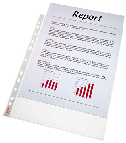 Fundas Multitaladro Cristal Tamaño Folio Esselte Referencia 46106 Pack Ahorro compuesto por 200 Hojas Multitaladro de Excelente Grosor y Durabilidad con capacidad para 50 folios dentro de cada una