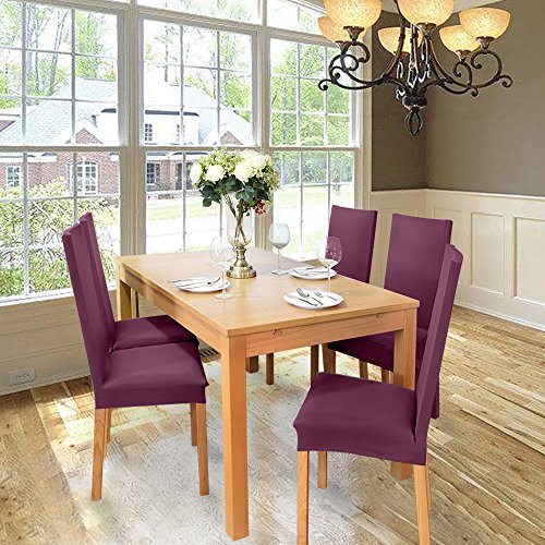 Fundas para sillas Pack de 4 Fundas sillas Comedor Fundas elásticas, Cubiertas para sillas,bielástico Extraíble Funda, Muy fácil de Limpiar, Duradera (Paquete de 4, UVA púrpura)